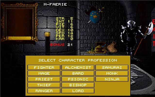 Wizardry Gold character creation with Ninja unlocked